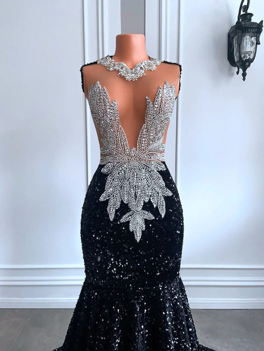 Sparkly Black Mermaid Prom Dress with Beaded Sequins