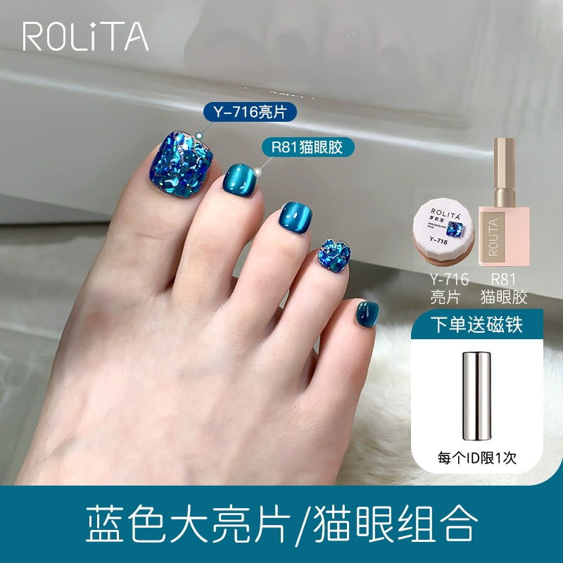 Nail art blue glass beads cat eye nail polish glue