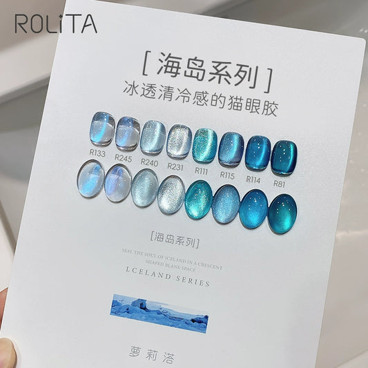 Nail art blue glass beads cat eye nail polish glue