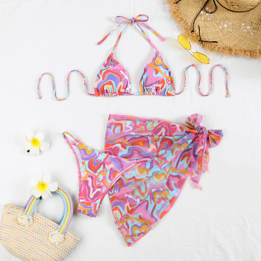 Summer Freshness Printed Halter Bikini Set