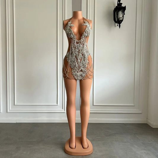 Luxury Sparkly Crystals Halter Prom Dress