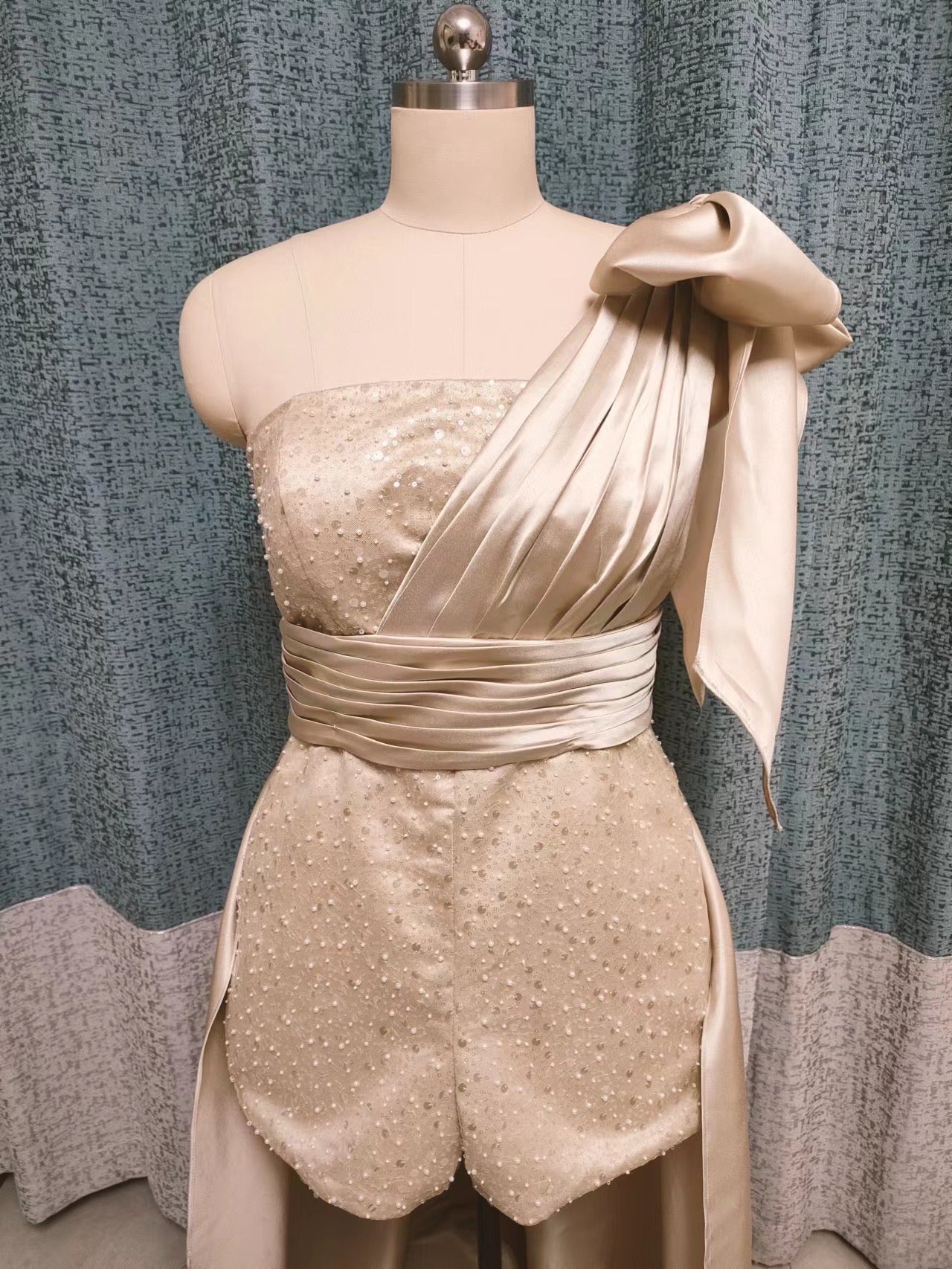 Sparkly Wedding Jumpsuit With Detachable Train