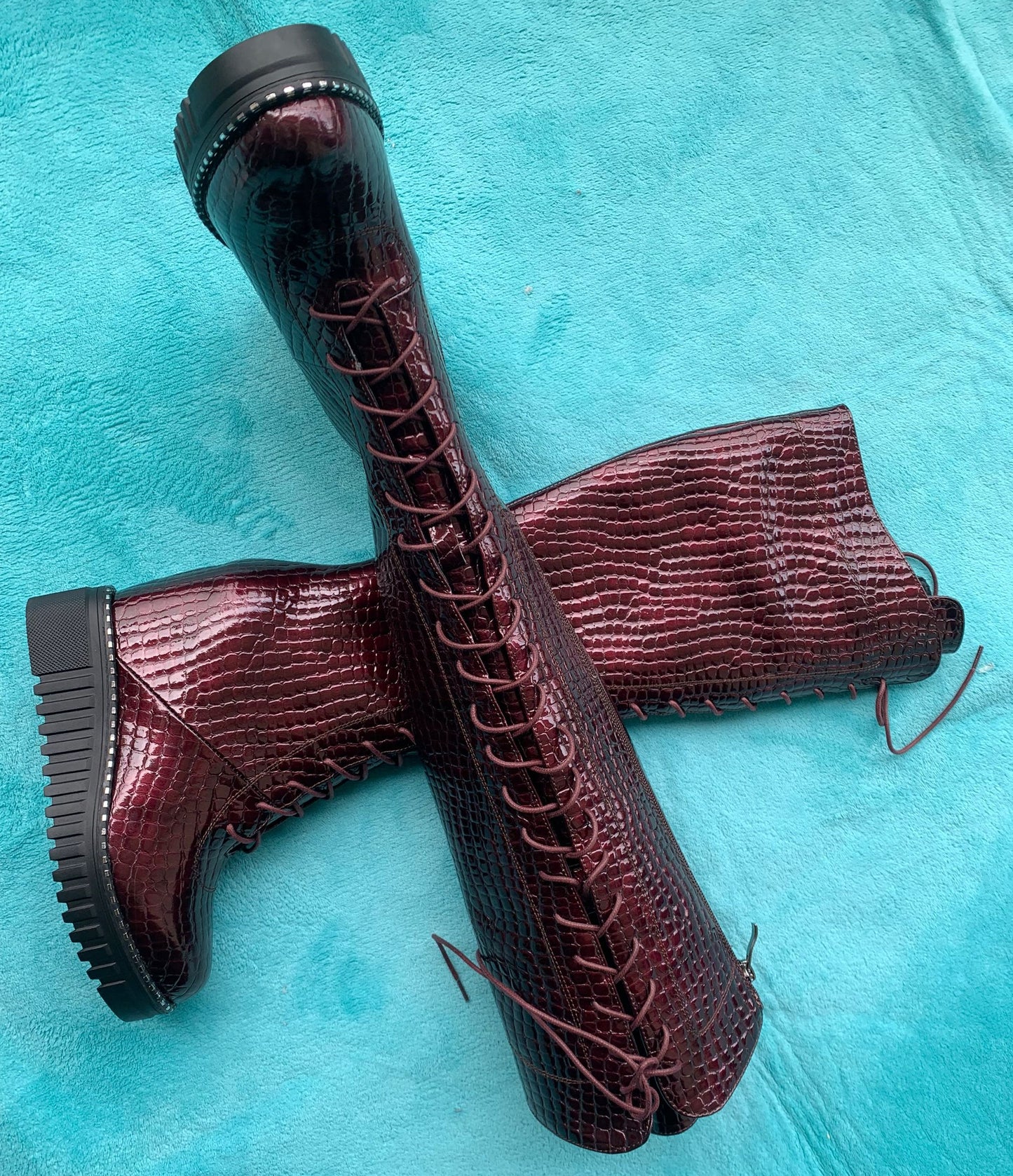 genuine leather knee high boots wedge