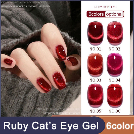 Nail Polish Cherry Ruby Crystal Cat Eye Gel 10ml