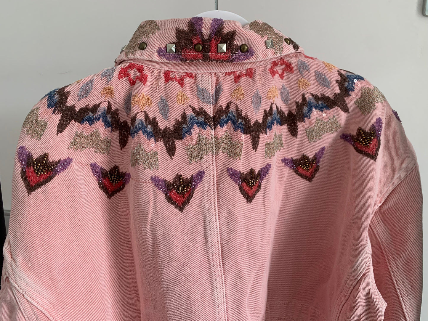 Spring Chic Style Sweet Embroidered Waistband Pink Denim Jacket