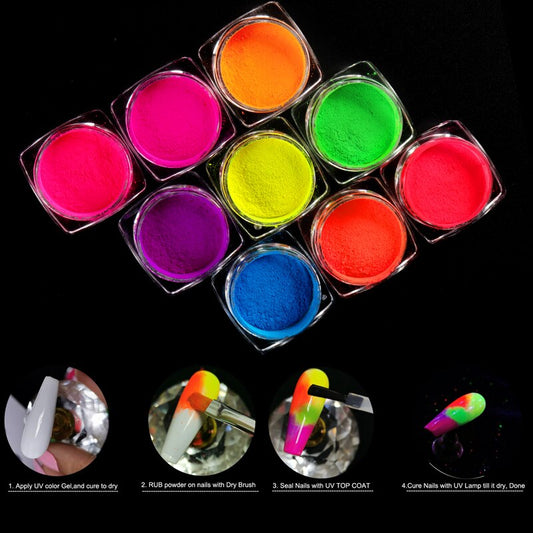 9 Boxes/Set Fluorescent Pigment Powder For Nail