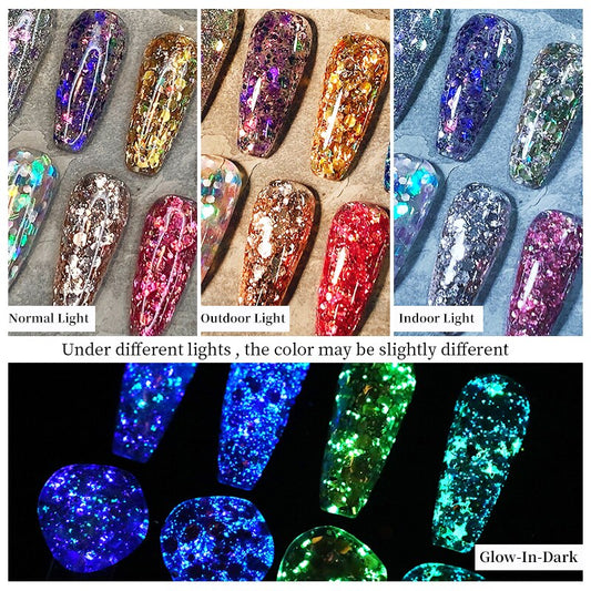 Glitter Sequins Gel Nail Polish Glow In The Dark Shining