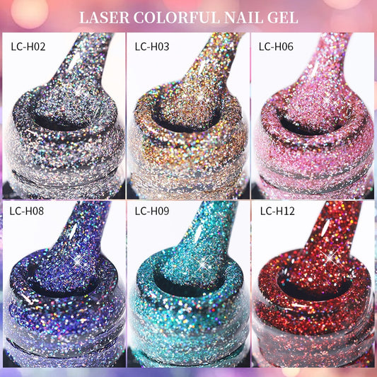 Holographic Glitter Gel Nail Polish Rainbow Color Sparkling Sequins