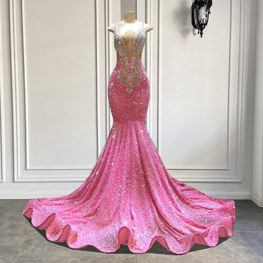 Prom Dresses 2022 Sexy Mermaid Sparkly Pink Crystals