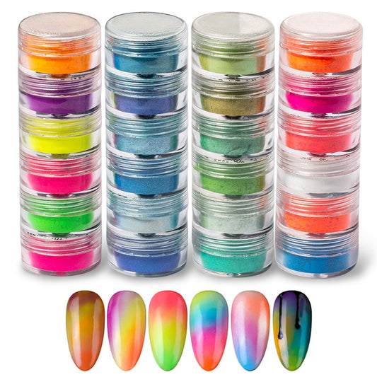 Neon Pigment Powder Fluorescent Nail Glitter Set Shinny