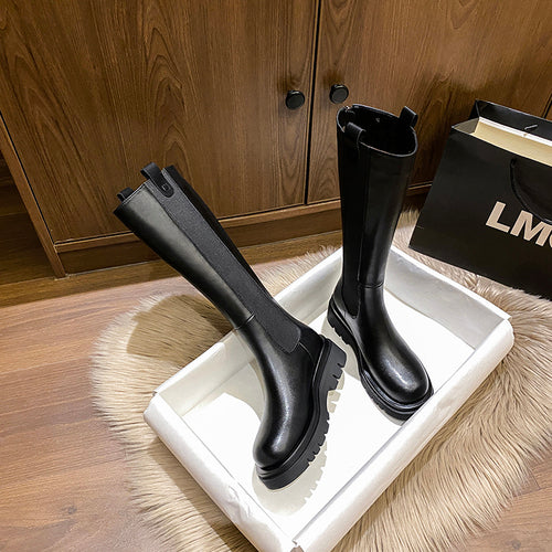 Leather Knight Women High Boots with Thick Bottom