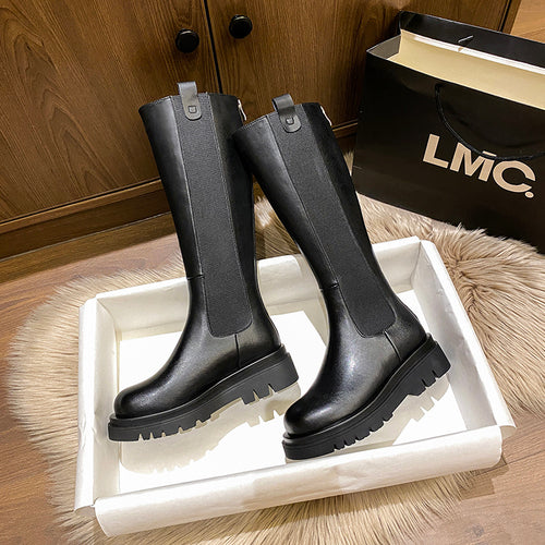 Leather Knight Women High Boots with Thick Bottom