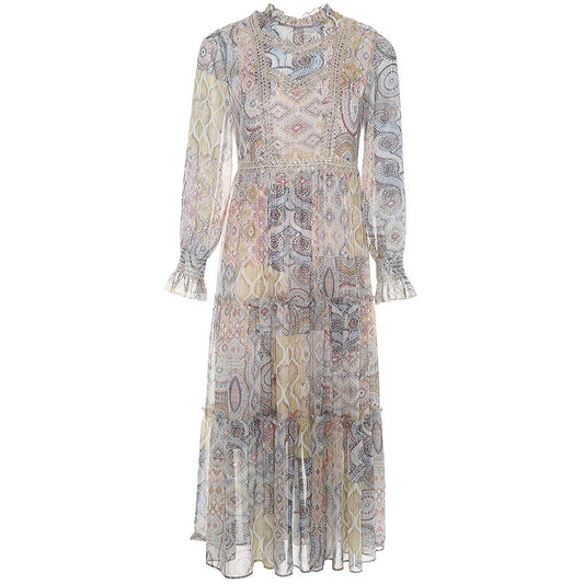 フランスのロマンチックな妖精の年齢を減らすプリントシフォンドレス