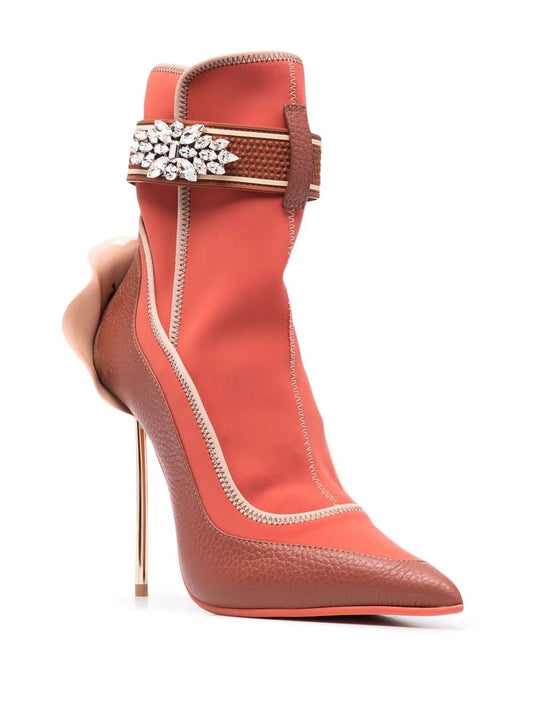 Petal Heel Patchwork Women Booties Crystal Flower Suede Leather