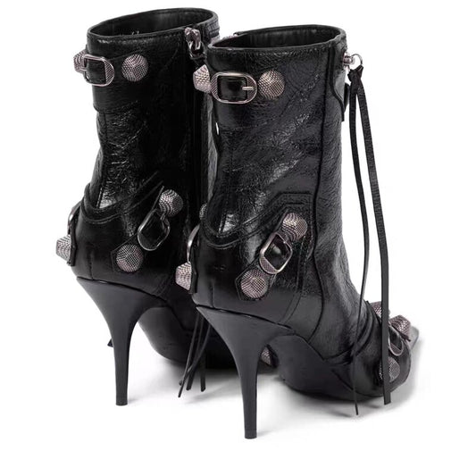 Pointed Toe Women's Short Boots Metal Rivet Tassel