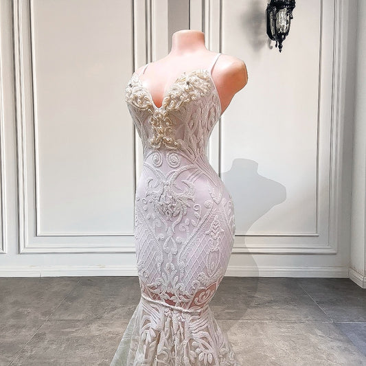 セクシーなシースルーマーメイドスイートハートホワイトプロムドレス