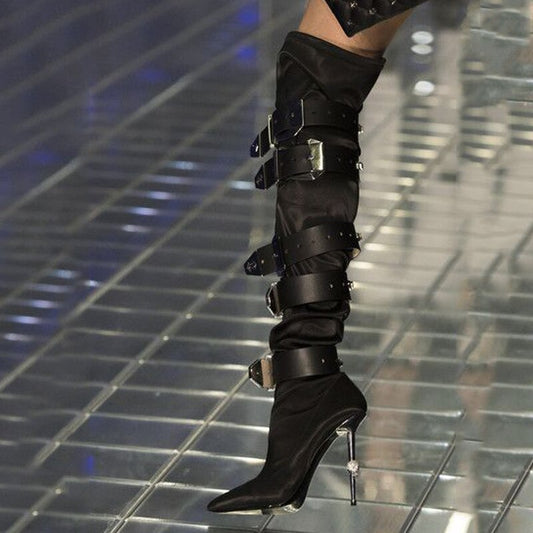 Over The Knee Boots Women Metal Buckle Boots