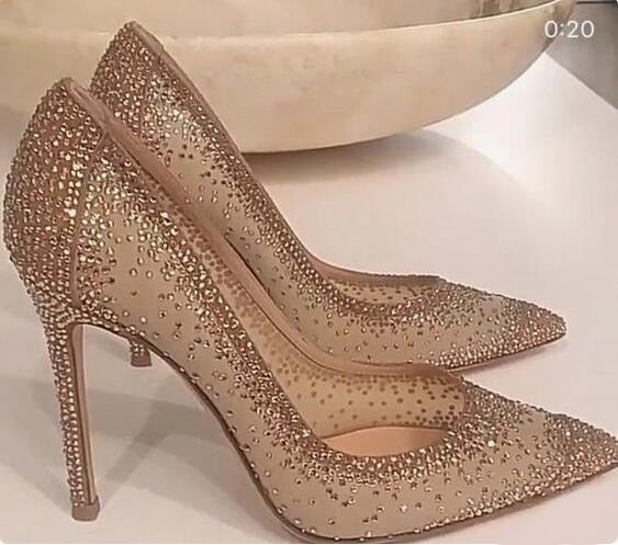 Mesh Rhinestone Patchwork High Heel Shoes