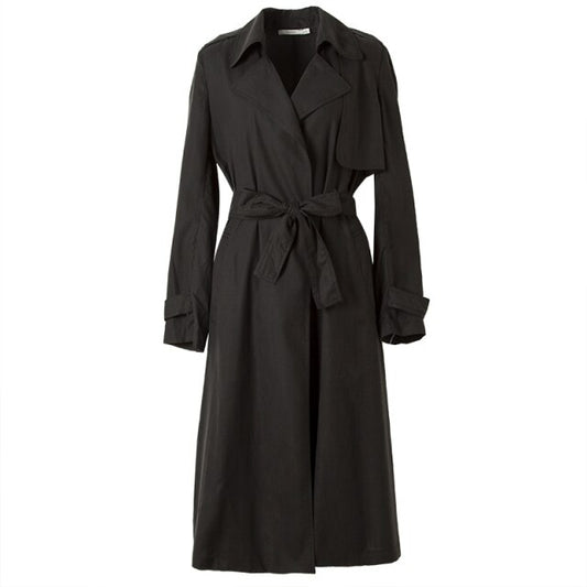 Women Silk Trench 100%Real Silk Black Coat