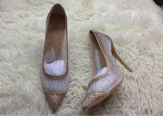 Mesh Rhinestone Patchwork High Heel Shoes