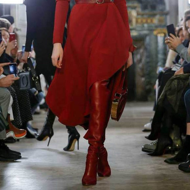 レディースファッションバーガンディブーツストレッチ