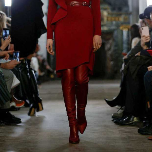 women's fashion burgundy boots Stretch