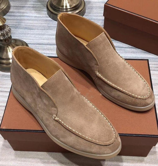 Men Women Flat Slip on Real Suede Leather