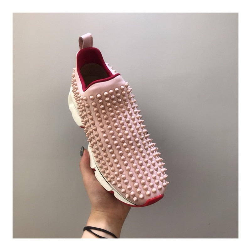 Women Sneakers Shoes Color Rivets Slip-On