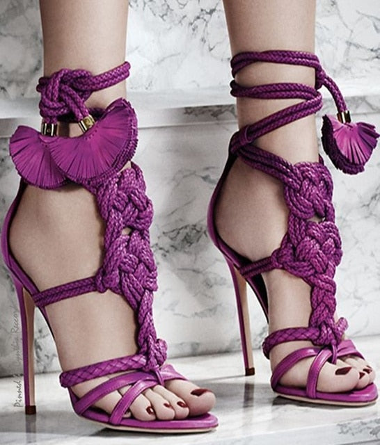 Sexy Rope Knot High Heel Sandals Women