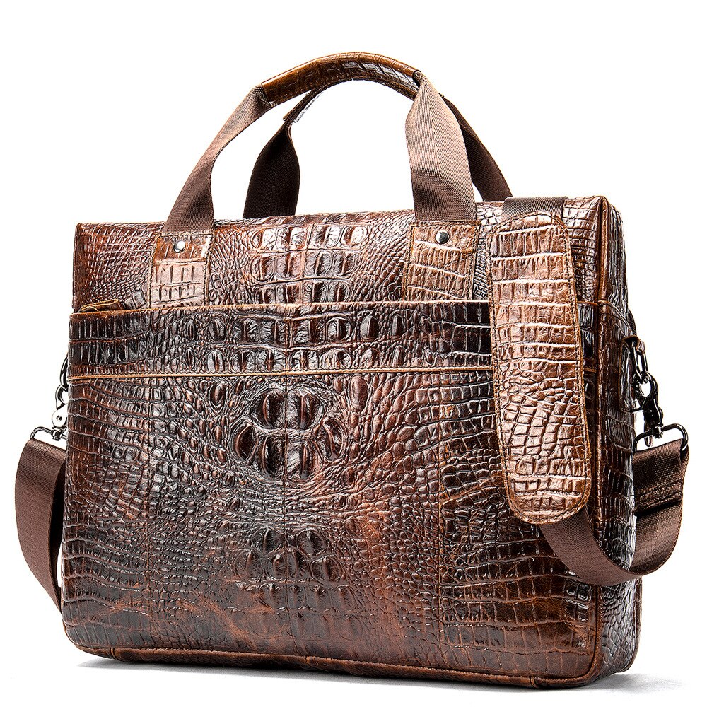 Men Briefcase Bag Genuine Leather Crocodile Pattern