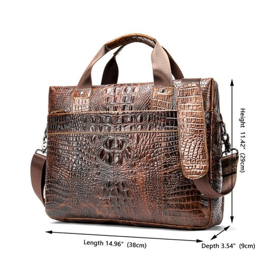 Men Briefcase Bag Genuine Leather Crocodile Pattern