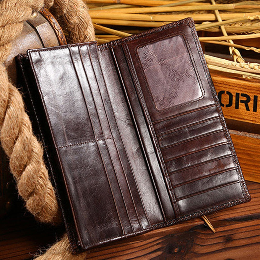 Men Genuine Leather Long Wallet Purse