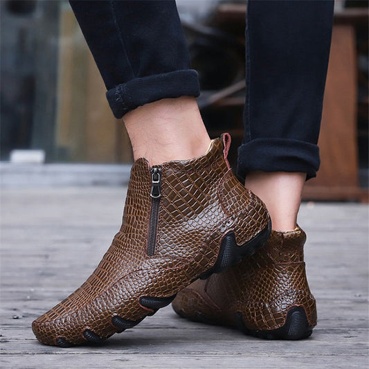 Men Leather Fashion Retro Zipper Ankle Boots