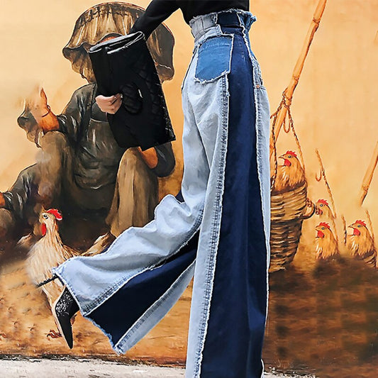 Casual Denim Patchwork Women Trousers
