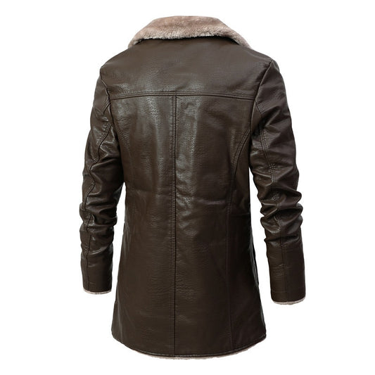 Mens Porckets Breasted Leather Coat Outwear