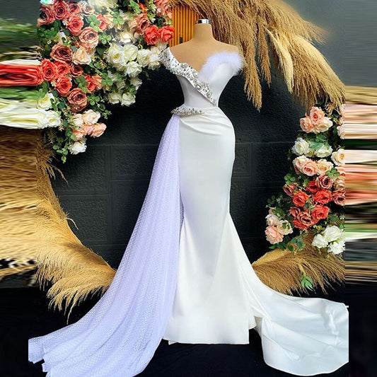 マーメイド プロム ドレス ロング スウィートハート フェザー