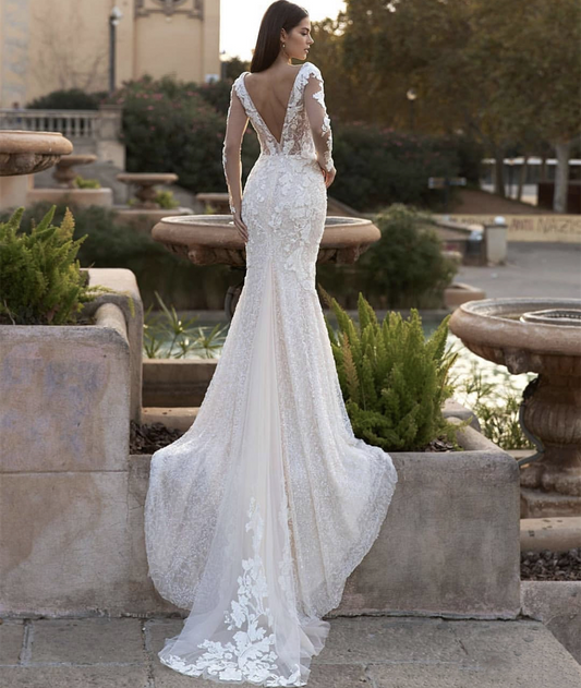Mermaid Wedding Dress V-Neck Lace