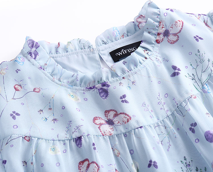 レディース シフォン フローラルプリント ドレス ハーフスリーブ