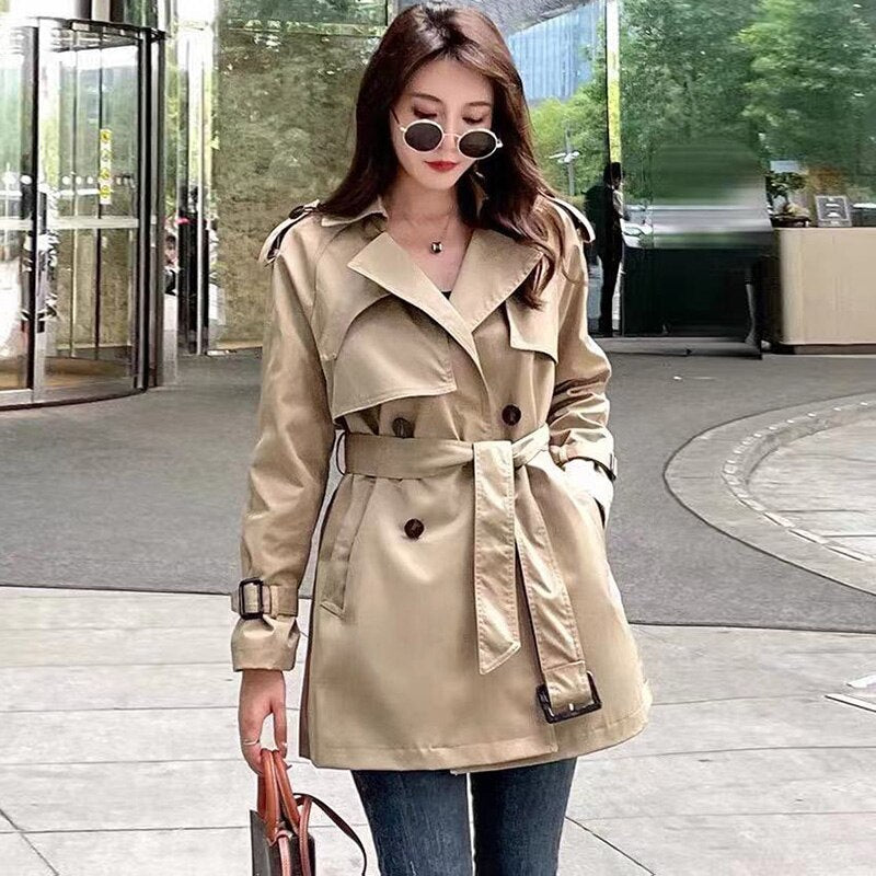 Autumn Women Short Trench Coat Casual Streetwear
