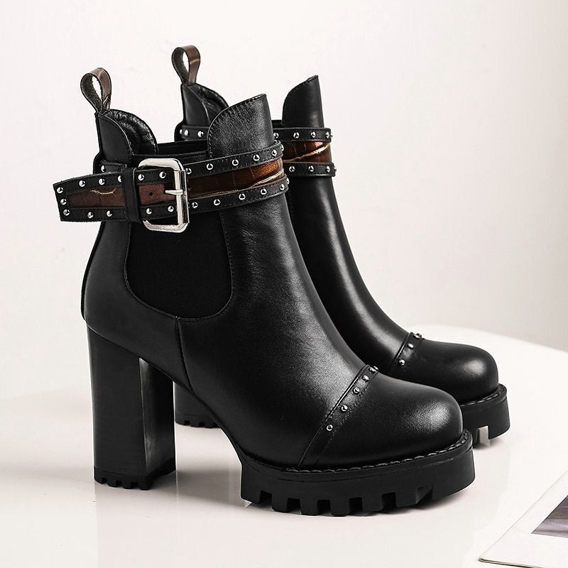 Genuine Leather Ankle Boots Round Toe Women