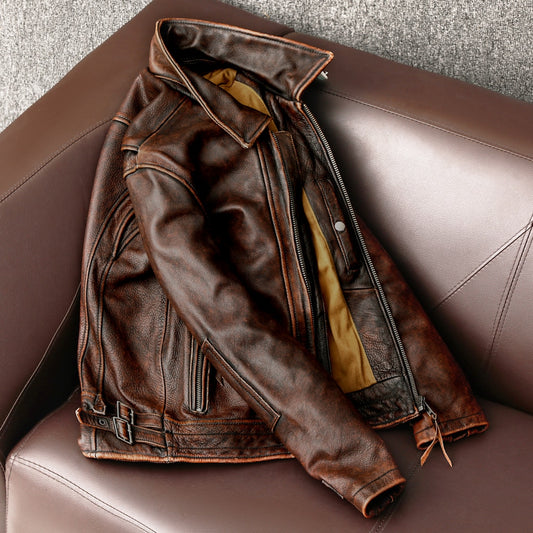 Men Genuine Leather Jacket Vintage Coat