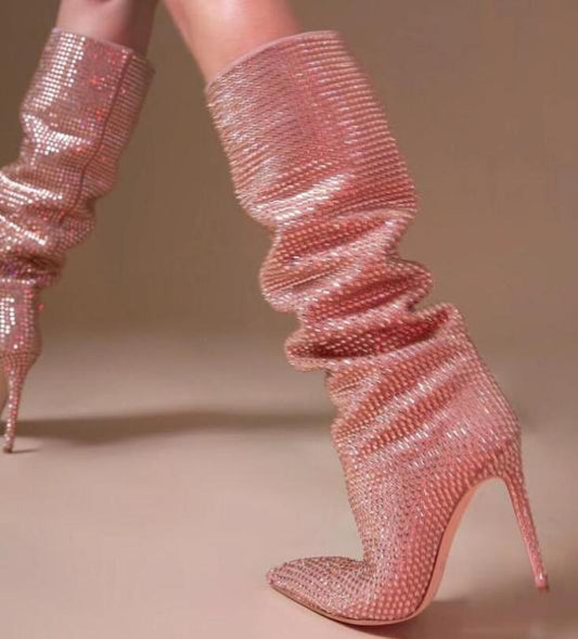Rhinestone Boots Catwalk Amazing Bota for Women
