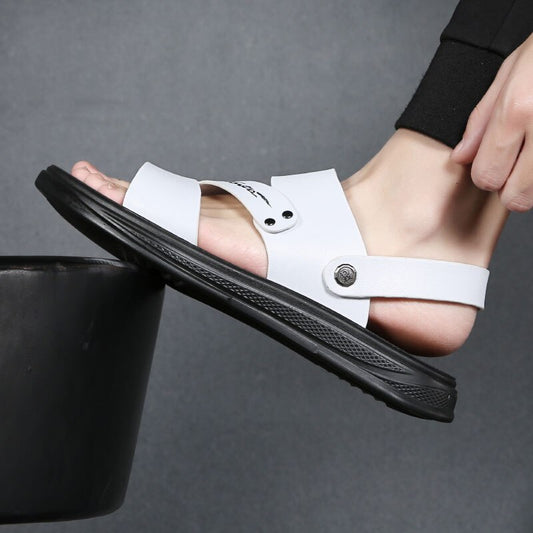 Home Flat Sandals Men Leather Summer Slippers