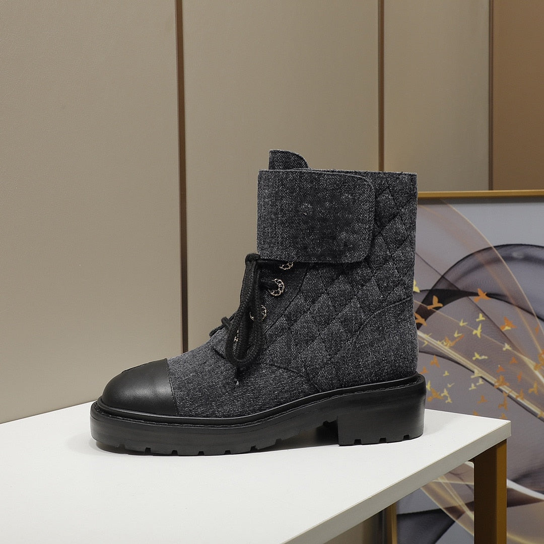 Motorcycle Boots Women Platform Patchwork Leather