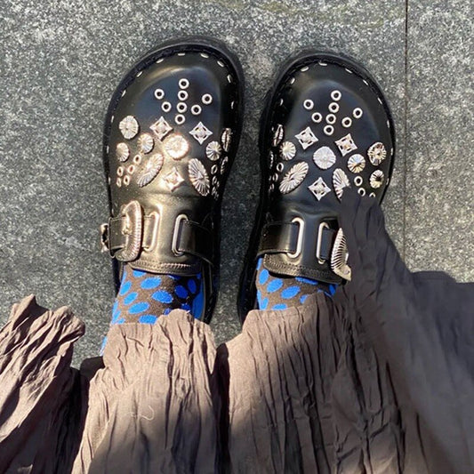 Punk Women Black Flats Mules Casual