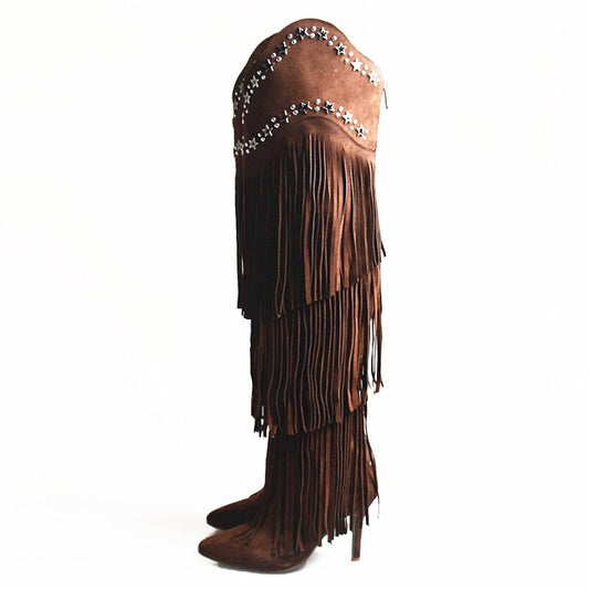 Full Fringed Women Thigh High Boots