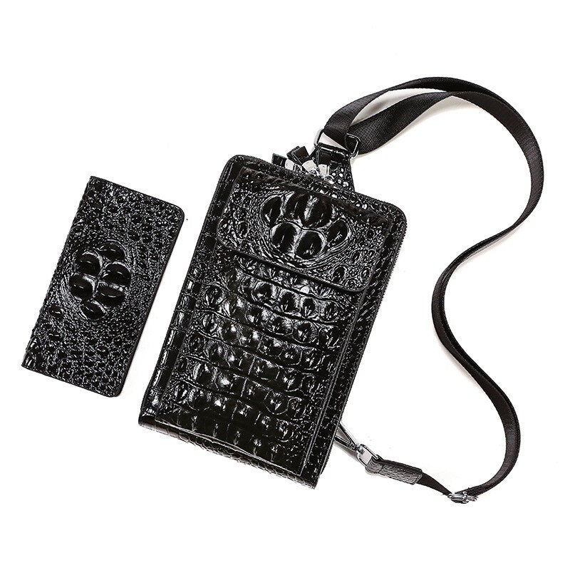 Crocodile Pattern Cow Leather Men's Chest Bag