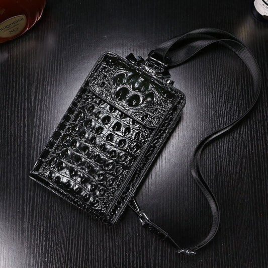 Crocodile Pattern Cow Leather Men's Chest Bag