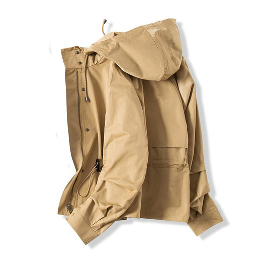 Women Cotton Hooded Trench Placket coat