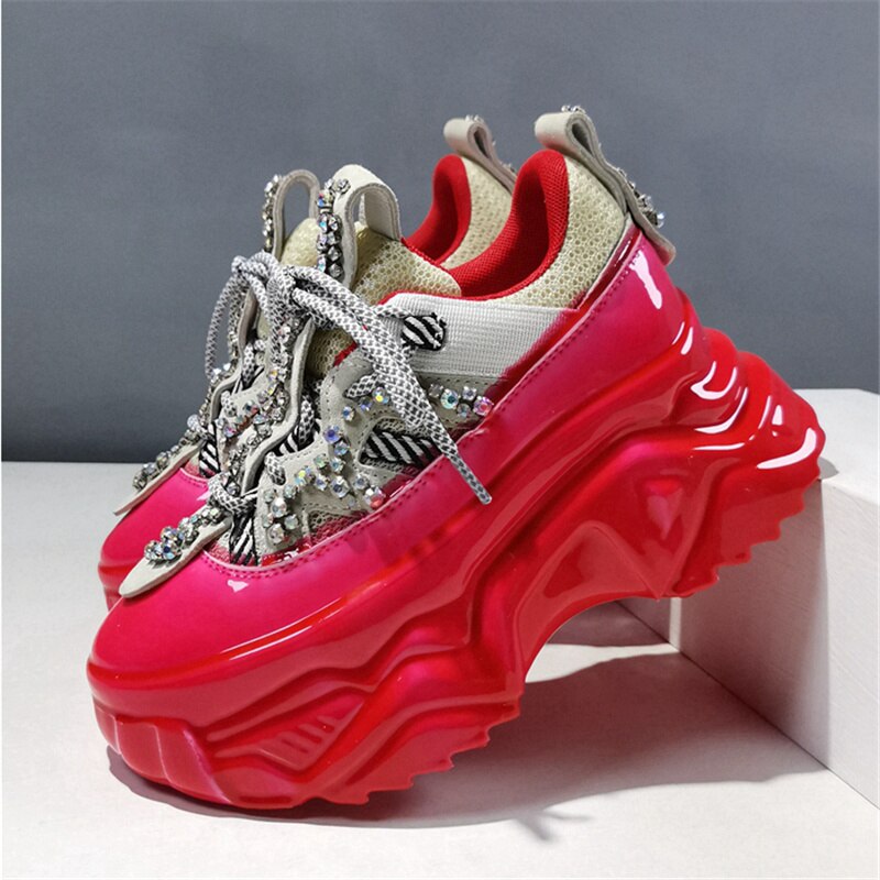 Women Sneakers Lace-Up Rhinestone Flat